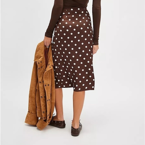 NWT Free People Analise Polka Dot Button-Up Midi Skirt – Pinecone Combo - Picture 3 of 10
